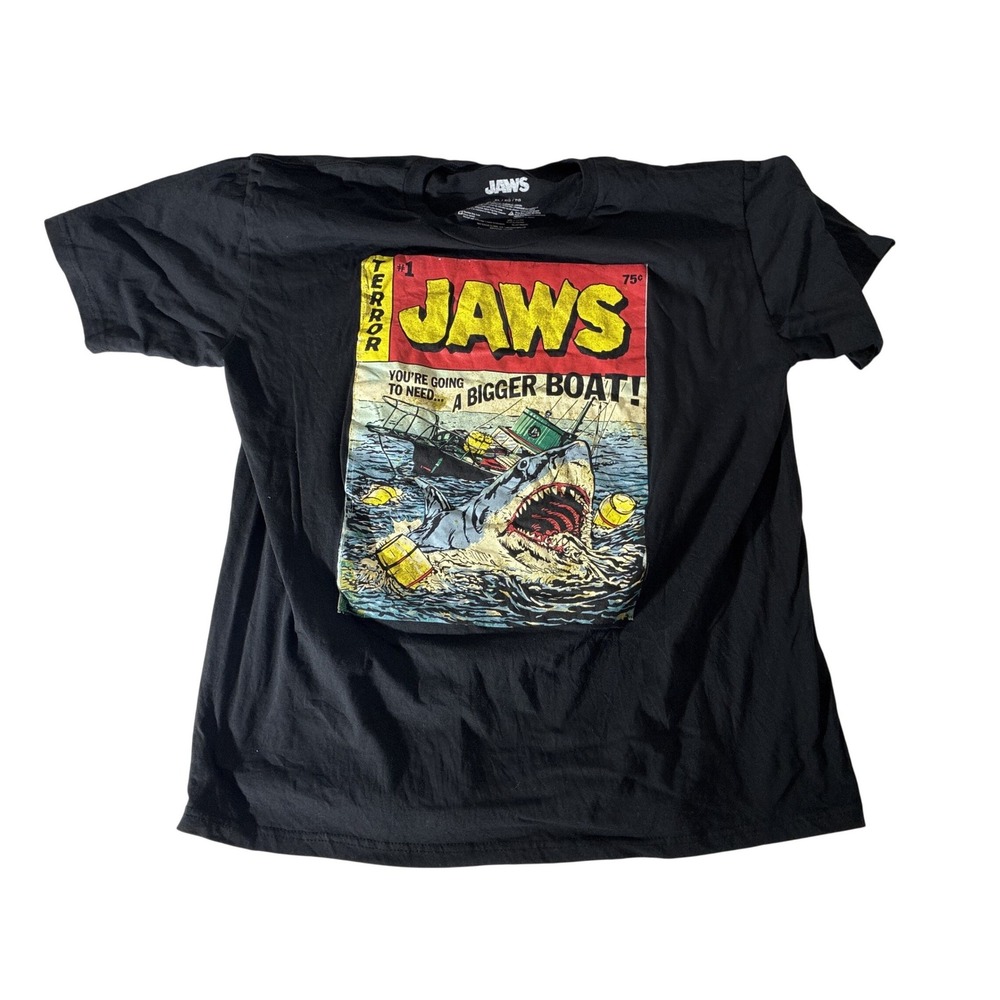 Jaws Movie Graphic T-Shirt Mens XL‎ Black Comic Book Bigger Boat Shark Print Tee